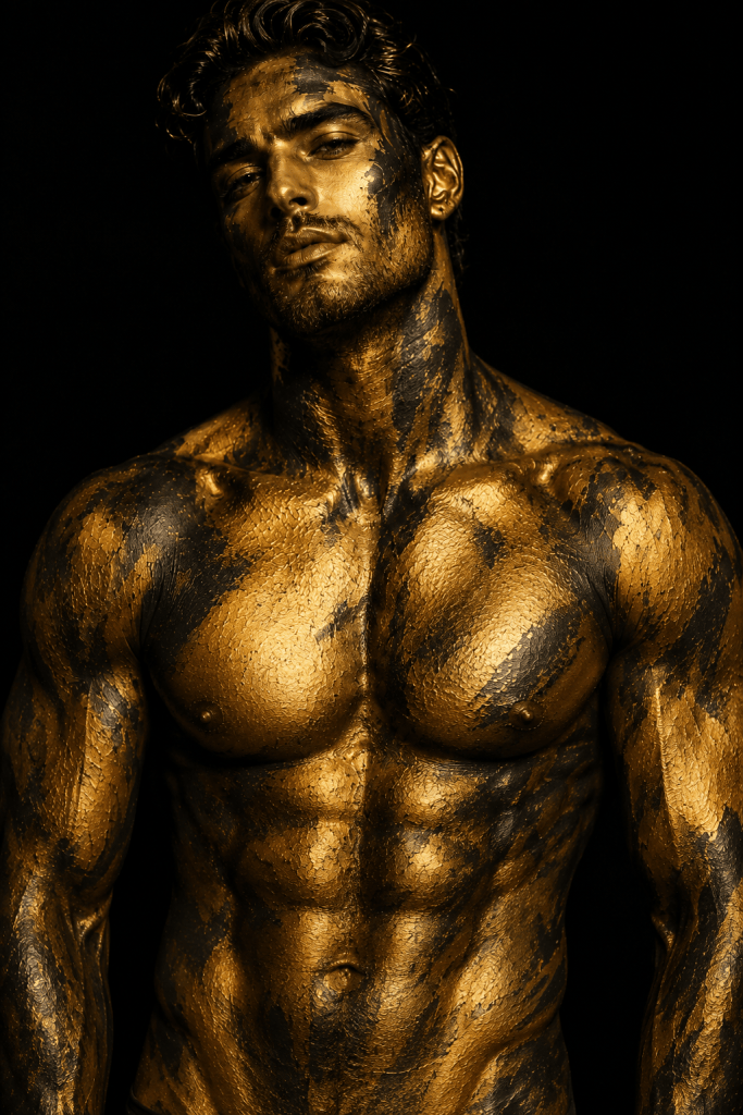 Black and gold portrait of a fit male for Face Rx men's treatment consultations